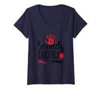 Mujer Sonidos sospechosos escena del crimen Humor Camiseta Cuello V