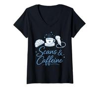 Mujer Sonógrafo Divertido Ultrasonido Tech Scan Cafeína Café Camiseta Cuello V