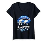 Mujer Sonógrafo Funny Drip Ultrasonido Tecnología Sonografía Niña Labios Camiseta Cuello V