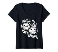 Mujer Sonríe Ahora llora más Tarde Graffiti Camiseta Cuello V