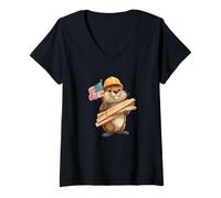 Mujer Sonriente Castor en artesanía Busca fanáticos de Handyman Camiseta Cuello V
