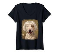 Mujer Sonriente Perro Blanco Bob Peluca Retrato canino humorístico Camiseta Cuello V
