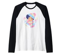 Mujer Sonriente Retrato de Invierno Colorido Belleza Gráfico Camiseta Manga Raglan