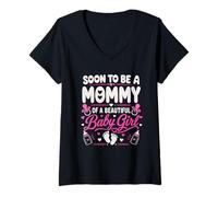 Mujer Soon to be a Mommy of a Beautiful Baby Girl Pregnancy Mother Camiseta Cuello V