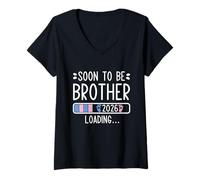 Mujer Soon to Be Brother 2026 Loading Pregnancy Announcement Camiseta Cuello V