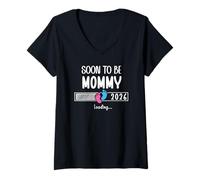Mujer Soon to Be Mom 2026 Loading Promoted to Mommy First Time Mom Camiseta Cuello V