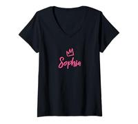 Mujer Sophia The Queen - Corona Rosa y Nombre para Mujer Llamada Sophia Camiseta Cuello V