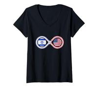 Mujer Soporte de Bucle Infinito con Bandera israelí judía Americana Camiseta Cuello V