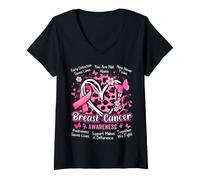 Mujer Soporte de Cinta de corazón de Leopardo Rosa para concienciación sobre el cáncer de Mama Camiseta Cuello V