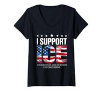 Mujer Soporte Ice Inmigration Officers American Flag Border Patrol Camiseta Cuello V