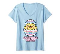 Mujer Sorpresa Dentro Kawaii Pascua Polluelo Lindo Huevo Primav Camiseta Cuello V