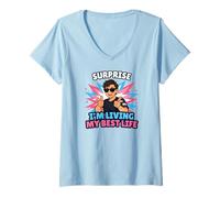 Mujer Sorpresa Estoy Viviendo Mi Mejor Vida Trans Orgullo Trans LGBTQ Camiseta Cuello V