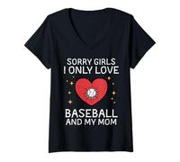Mujer Sorry Girls I Love Baseball and Mom Día de San Valentín Niños Niños Camiseta Cuello V