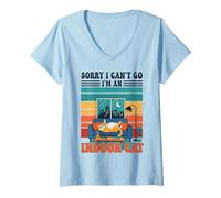 Mujer Sorry I Can't go I'm An Indoor Cat Funny Gaming Humor Camiseta Cuello V