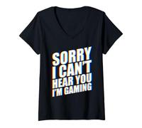 Mujer Sorry I Can't Hear You I'm Gaming Glitch EDM Camiseta Cuello V