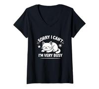 Mujer Sorry I Can't I'm Very Busy Funny Cat Diseño Gráfico Camiseta Cuello V