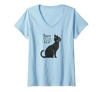 Mujer Sorry I’m Late I Saw a Cat Funny Pet Lover Humor Design Tees Camiseta Cuello V