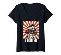 Mujer Sorry I Tooted Funny Steam Train Juego de Palabras Retro Papá Broma Camiseta Cuello V