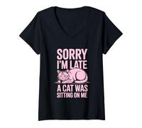 Mujer Sorry I'm Late A Cat Was Sitting On Me Camiseta Cuello V