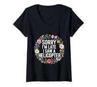 Mujer Sorry I'm Late I Saw A Helicopter - Camiseta Cuello V
