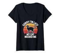 Mujer Sorry I'm Late My Cat Needed Me Camiseta Cuello V