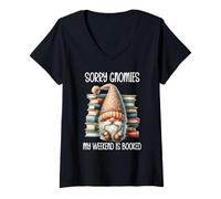 Mujer Sorry My Weekend is All Booked Bookish Gnome Reading a Book Camiseta Cuello V