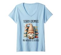 Mujer Sorry My Weekend is All Booked Bookish Gnome Reading a Book Camiseta Cuello V