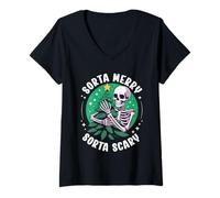 Mujer Sorta Merry Sorta Scary Skeleton Árbol de Navidad Divertido Navidad Camiseta Cuello V