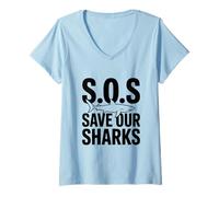 Mujer SOS Save Our Sharks Conciencia sobre la conservación Marina Camiseta Cuello V