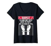 Mujer sospechoso afirma Que le Gusta IR de Fiesta, Pero está en la Cama a Las 9 PM Camiseta Cuello V