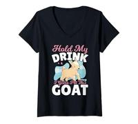 Mujer Sostén mi bebida, tengo que acariciar a esta cabra Camiseta Cuello V