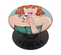 Mujer sosteniendo cuatro ases Poker Hand PopSockets PopGrip Adhesivo