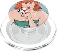 Mujer sosteniendo cuatro ases Poker Hand PopSockets PopGrip para MagSafe