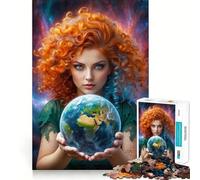 Mujer sosteniendo la Tierra,Rompecabezas de 1000 Piezas para Adultos,Juego de concentración Mental,Manualidades de Corte de Alta precisión,Actividad para Fortalecer los Lazos Familiares (38x52cm)