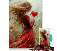 Mujer sosteniendo un corazón en un Campo Rompecabezas para Adultos de 1000 Piezas Diversión para desarrollar la Memoria Ajuste Estable Sin Piezas Que se muevan Compacto Diversión para el Tiempo