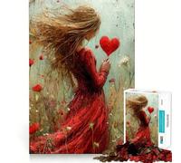 Mujer sosteniendo un corazón en un Campo Rompecabezas para Adultos de 1000 Piezas Juego de Entrenamiento cognitivo Encaje Huecos Actividad Relajante para la Mente (50x75cm)