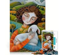 Mujer sosteniendo un Cordero en un Paisaje Rompecabezas de 1000 Piezas para Adultos Diversión y Entrenamiento Mental Corte láser Actividad Relajante para Grupos en Interiores (38x52cm)