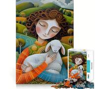Mujer sosteniendo un Cordero en un Paisaje Rompecabezas de 1000 Piezas para Adultos Ejercicio Mental Juego Corte de precisión Bordes Suaves Actividad Relajante para Grupos en Interiores (38x26cm)