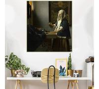 Mujer sosteniendo una balanza de Johannes Vermeer, impresiones en lienzo, pintura al óleo, obra de arte famosa, póster, imagen para decoración del hogar (60 x 90 cm/sin marco)