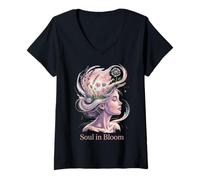 Mujer Soul Blossoms Mujer Naturaleza Calma Floral Espíritu Arte Camiseta Cuello V
