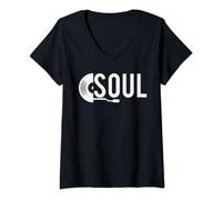 Mujer Soul Record Jazz Funk Tocadiscos Vinilo Música Saxofón Piano Camiseta Cuello V