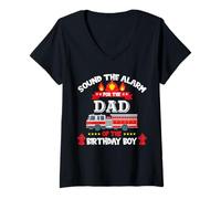 Mujer Sound The Alarm Dad Birthday Boy Fire Truck Lover Bomberos Camiseta Cuello V
