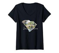 Mujer South Carolina Arte Acuarela del Estado de Carolina del Sur Camiseta Cuello V