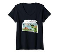 Mujer South Dakota Mapa de Dakota del Sur con el Monte Rushmore Camiseta Cuello V