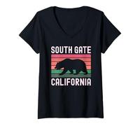 Mujer South Gate California 323 Código de área SoCal Vecindario Rosa Camiseta Cuello V