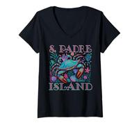 Mujer SOUTH PADRE ISLAND TX BLUE CRAB VACACIONES EN LA PLAYA DE VERANO Camiseta Cuello V