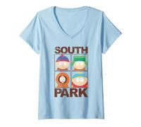Mujer South Park Character Grid Distressed Funny Cartoon Camiseta Cuello V