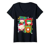 Mujer South Park Christmas Eric Stan Kyle & Kenny Festive Costumes Camiseta Cuello V