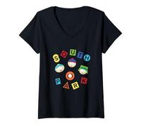Mujer South Park Multi Color Friend Group Faces Camiseta Cuello V