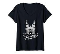 Mujer Souvenir artístico con forma de corazón exclusivo de Charminar, Hyderabad, India Camiseta Cuello V